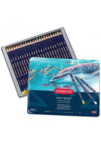 Derwent Inktense Mürekkep Etkili Aquarell Boya Kalemi Seti 24lü Teneke Kutu