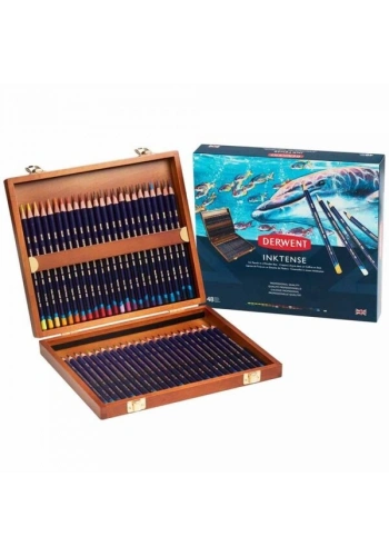 Derwent Inktense Mürekkep Etkili Aquarell Boya Kalemi Seti 48li Ahşap Kutu