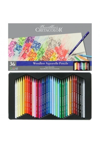 Cretacolor Aqua Monolith Ağaçsız Sulandırılabilr Aquarell Boya Kalemi Seti 36 Renk Metal Kutu