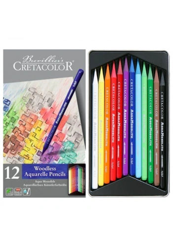 Cretacolor Aqua Monolith Ağaçsız Sulandırılabilr Aquarell Boya Kalemi Seti 12 Renk Metal Kutu