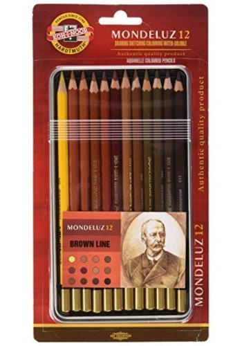 Koh-i Noor Mondeluz Aquarell Boya Kalemi Seti 12 Renk Metal Kutu KAHVERENGİ TONLAR