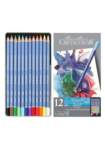 Cretacolor Marino Sulandırılabilir Aquarell Boya Kalemi Seti 12 Renk Metal Kutu