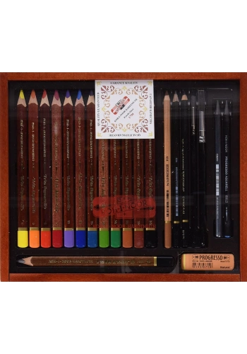 Koh-i Noor TrioAquarelle Kalın Aquarel Boya ve Eskiz Seti 21 Parça Ahşap Kutulu