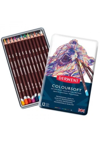 Derwent Coloursoft Pencils Yumuşak Kuru Boya Kalemi Seti 12li Teneke Kutu
