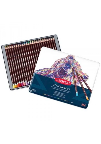 Derwent Coloursoft Pencils Yumuşak Kuru Boya Kalemi Seti 24lü Teneke Kutu