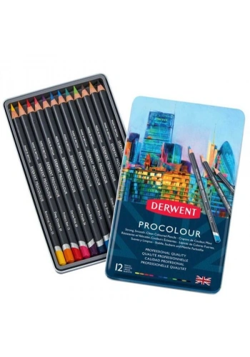 Derwent Procolour Kuru Boya Kalemi Seti 12li Teneke Kutu