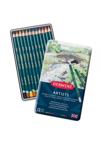 Derwent Artists Pencils Kuru Boya Kalemi Seti 12li Teneke Kutu