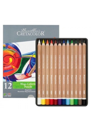 Cretacolor Megacolor Jumbo Kalın Kuru Boya Kalemi Seti 12 Renk Metal Kutu