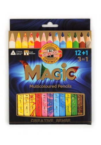 Koh-i Noor Magic Multicolour Karışık Renkli (3in1) Kalın Kuru Boya Kalemi Seti 12+1 Renk