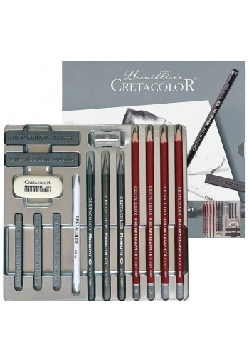 Cretacolor Silver Box Graphite Profesyonel Karakalem Eskiz Çizim Seti 15 Parça Metal Kutu