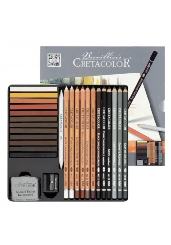 Cretacolor Creativo Drawing Profesyonel Karakalem Eskiz Çizim Seti 27 Parça Metal Kutu