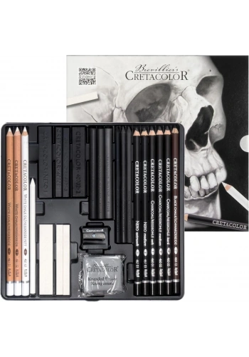 Cretacolor Black & White Box Drawing Profesyonel Karakalem Eskiz Çizim Seti 25 Parça Metal Kutu