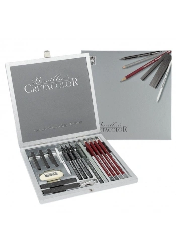 Cretacolor Silver Box Ahşap Kutulu Profesyonel Karakalem Eskiz Çizim Seti 17 Parça