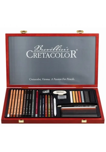 Cretacolor Ultimo Profesyonel Karakalem Eskiz Çizim Seti 35 Parça Ahşap Kutulu