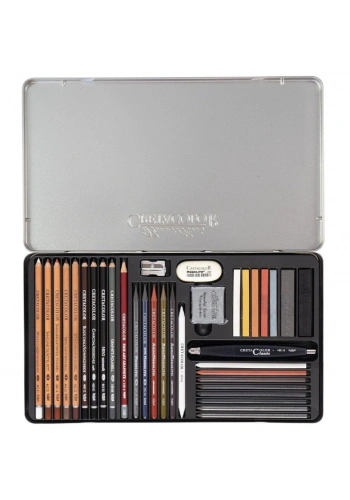 Cretacolor Ultimo Drawing Set Profesyonel Karakalem Eskiz Çizim Seti 35 Parça Metal Kutu