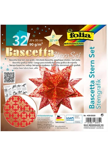 Folia Bascetta Stern Çift Taraflı Origami Kağıdı 20x20 cm. 32 Yaprak GRAFİK KIRMIZI