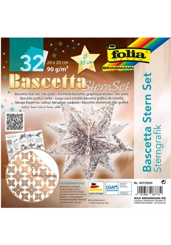 Folia Bascetta Stern Çift Taraflı Origami Kağıdı 20x20 cm. 32 Yaprak GRAFİK BEYAZ