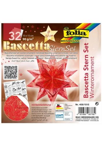Folia Bascetta Stern Çift Taraflı Origami Kağıdı 15x15 cm. 32 Yaprak KIŞ MOTİFİ KIRMIZI