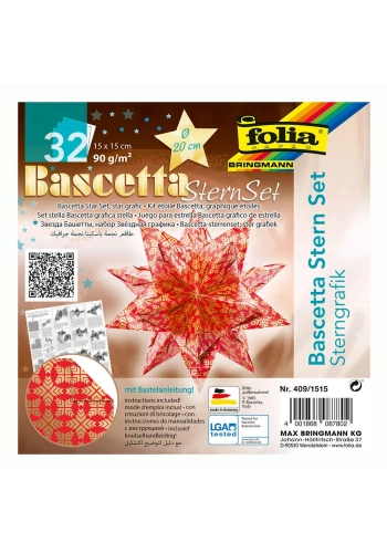 Folia Bascetta Stern Çift Taraflı Origami Kağıdı 15x15 cm. 32 Yaprak GRAFİK KIRMIZI