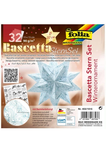 Folia Bascetta Stern Çift Taraflı Origami Kağıdı 15x15 cm. 32 Yaprak KIŞ MOTİFİ BEYAZ