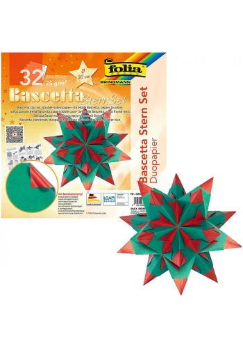Folia Bascetta Stern Çift Taraflı Origami Kağıdı 20x20 cm. 32 Yaprak HOT RED / GREEN