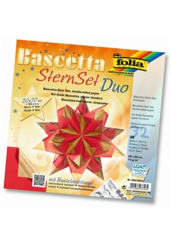 Folia Bascetta Stern Çift Taraflı Origami Kağıdı 20x20 cm. 32 Yaprak HOT RED / GOLD