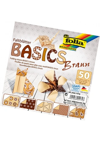 Folia Origami Kağıdı 15x15 cm. 5 Desen 50 Yaprak Basic Kahve