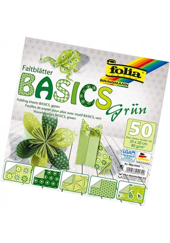 Folia Origami Kağıdı 20x20 cm. 5 Desen 50 Yaprak Basic Yeşil