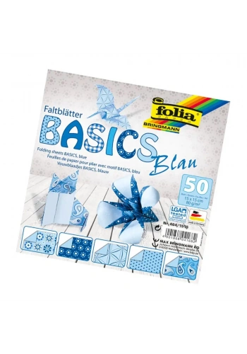 Folia Origami Kağıdı 15x15 cm. 5 Desen 50 Yaprak Basic Mavi
