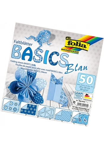 Folia Origami Kağıdı 20x20 cm. 5 Desen 50 Yaprak Basic Mavi
