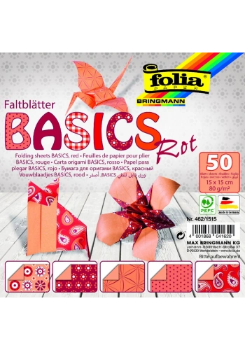 Folia Origami Kağıdı 15x15 cm. 5 Desen 50 Yaprak Basic Kırmızı