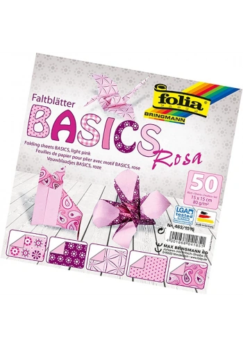 Folia Origami Kağıdı 15x15 cm. 5 Desen 50 Yaprak Basic Pembe