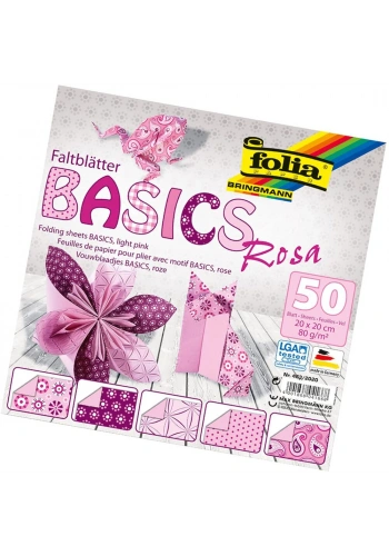 Folia Origami Kağıdı 20x20 cm. 5 Desen 50 Yaprak Basic Pembe