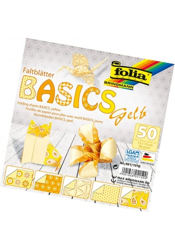 Folia Origami Kağıdı 15x15 cm. 5 Desen 50 Yaprak Basic Sarı