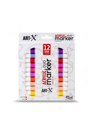 Rich Art-X Acrylic Duo Marker Çift Uçlu Su Bazlı Akrilik Boyama Markörü Seti 12 Renk Energy Series