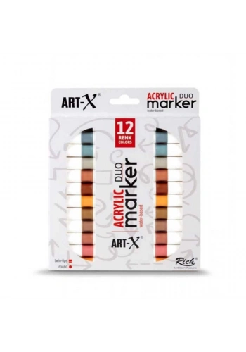 Rich Art-X Acrylic Duo Marker Çift Uçlu Su Bazlı Akrilik Boyama Markörü Seti 12 Renk Clay Series