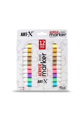 Rich Art-X Acrylic Duo Marker Çift Uçlu Su Bazlı Akrilik Boyama Markörü Seti 12 Renk Pale Series