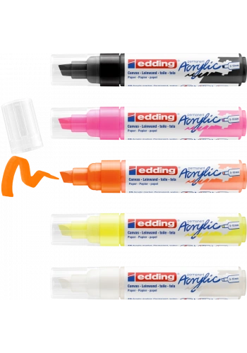Edding 5000 Akrilik Boyama Markörü Seti 5-10 mm Kesik Uç 5 RENK SET FOSFORLU