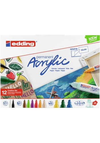 Edding Akrilik Boyama Markörü Seti Marker Creative Set 12 Mix Kalem + Akrilik Boya Defteri