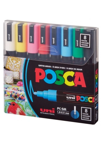 Uni Posca PC-5M 1.8-2.5 Su Bazlı Boyama Markörü Seti Ana Renkler 8 RENK