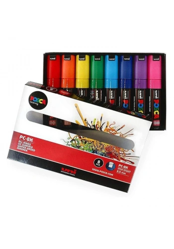 Uni Posca PC-8K 8.0 Su Bazlı Boyama Markörü Seti Ana Renkler 8 RENK