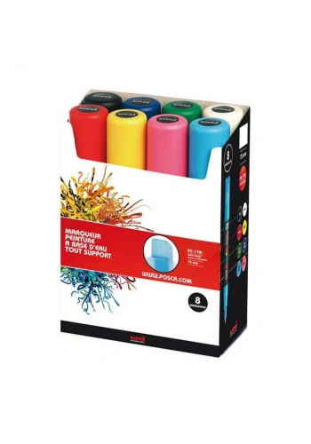 Uni Posca PC-17K 15.0 Su Bazlı Boyama Markörü Seti Ana Renkler 8 RENK