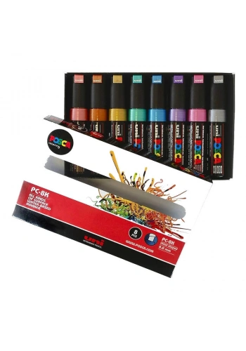 Uni Posca PC-8K 8.0 Su Bazlı Boyama Markörü Seti Metalik Renkler 8 RENK