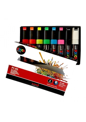 Uni Posca PC-8K 8.0 Su Bazlı Boyama Markörü Seti Floresan Renkler 8 RENK