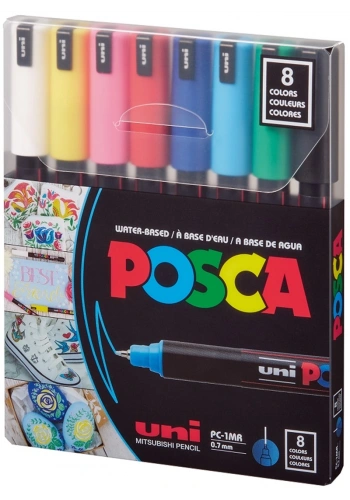 Uni Posca PC-1MR 0.7 Su Bazlı Boyama Markörü Seti Ana Renkler 8 RENK