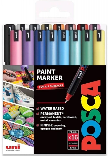 Uni Posca PC-1MR 0.7 Su Bazlı Boyama Markörü Seti 16 RENK