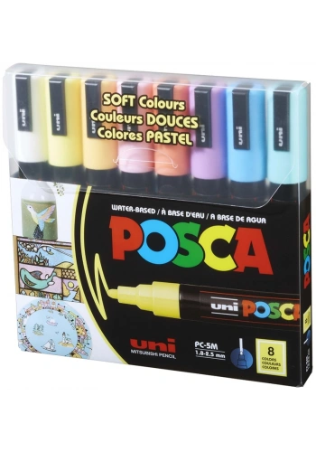 Uni Posca PC-5M 1.8-2.5 Su Bazlı Boyama Markörü Seti Pastel Renkler 8 RENK