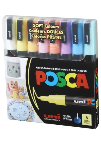 Uni Posca PC-3M 0.9-1.3 Su Bazlı Boyama Markörü Seti Pastel Renkler 8 RENK