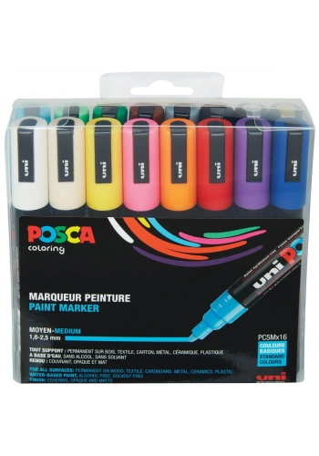 Uni Posca PC-5M 1.8-2.5 Su Bazlı Boyama Markörü Seti 16 RENK