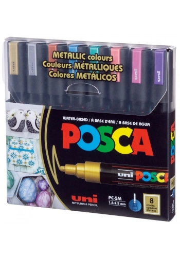 Uni Posca PC-5M 1.8-2.5 Su Bazlı Boyama Markörü Seti Metalik Renkler 8 RENK